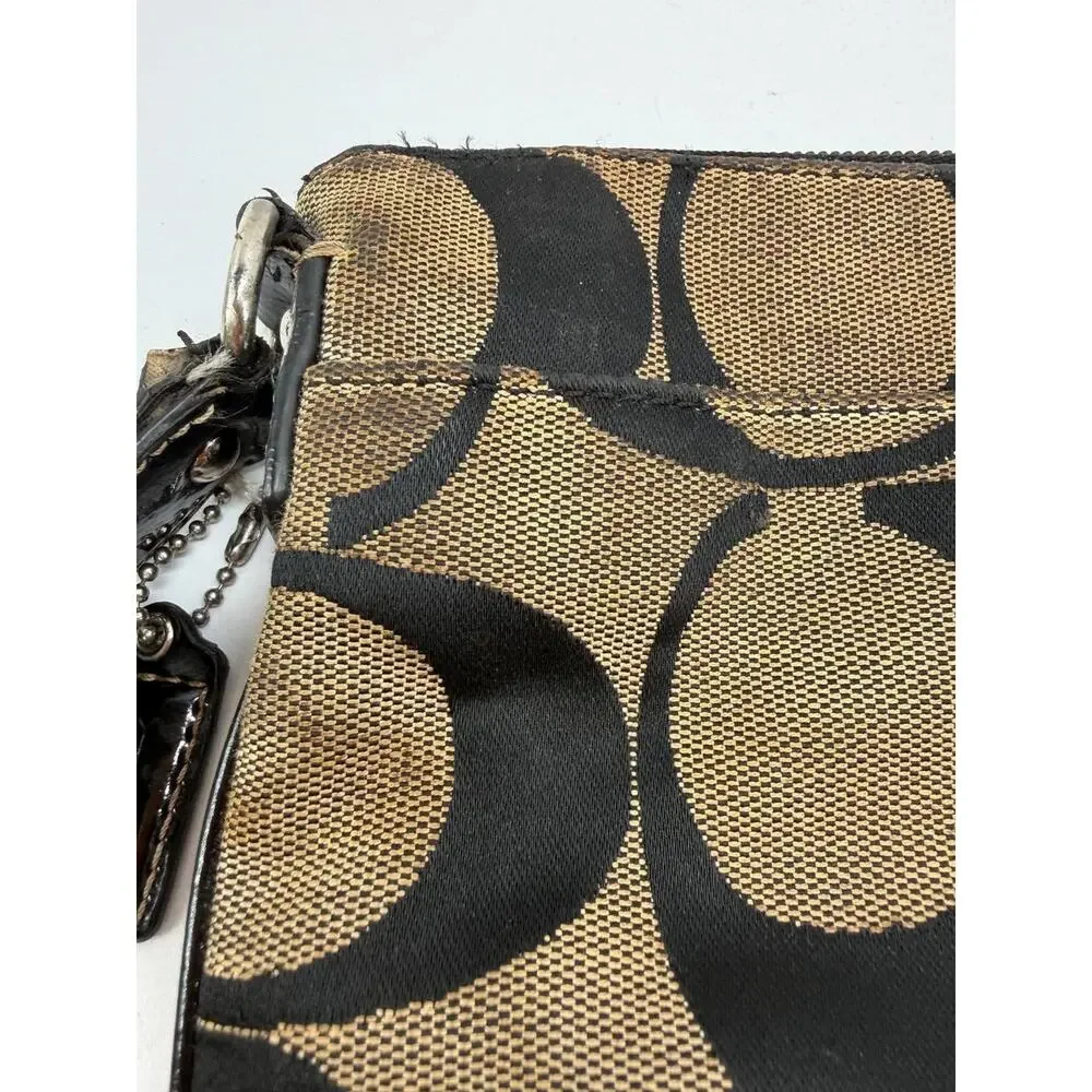 Coach Signature Canvas Crossbody Messenger Bag Brown Black Adjustable Strap